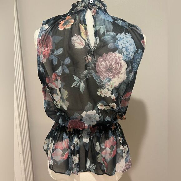 NWT Anthropologie Olivaceous floral sheer sleeveless blouse with stretch large - Picture 5 of 8